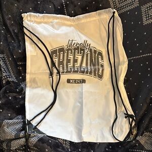 White Drawstring Bag with 'Literally Freezing' Print